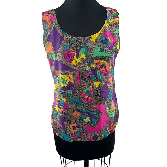 VTG Spenser Jeremy Multicolor Tank Top Silk Printed Scoop Neck Pullover Size 8 - Picture 1 of 8